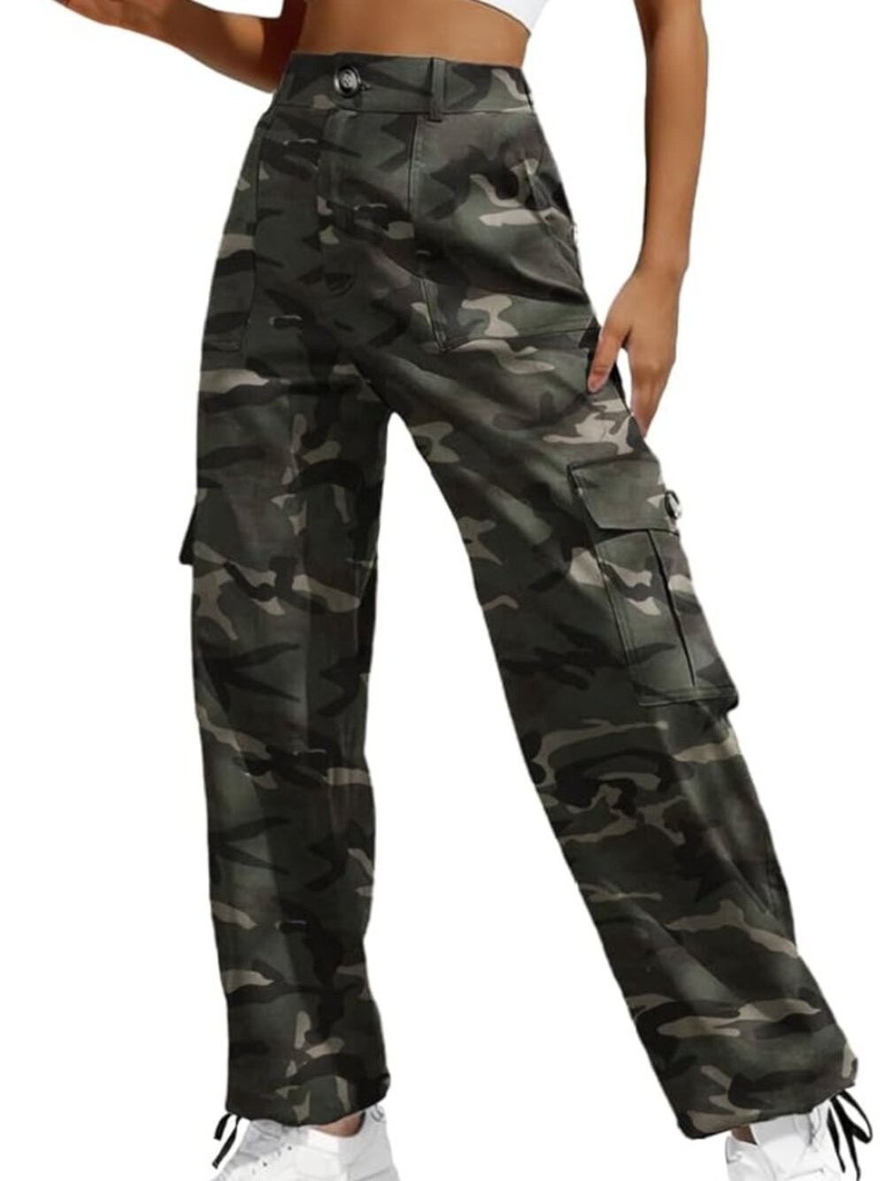 High Waisted Cargo Pants Streetwear Baggy Stretchy Pants with 6 Pockets